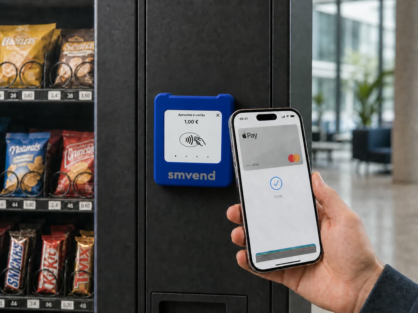 SumUp Solo installed on a vending machine with Apple Pay